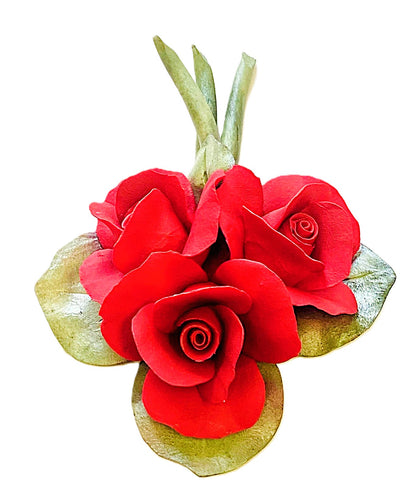 Capodimonte Roses on a Leaf Red 8" Porcelain Flower Hand Made and hand painted in Italy