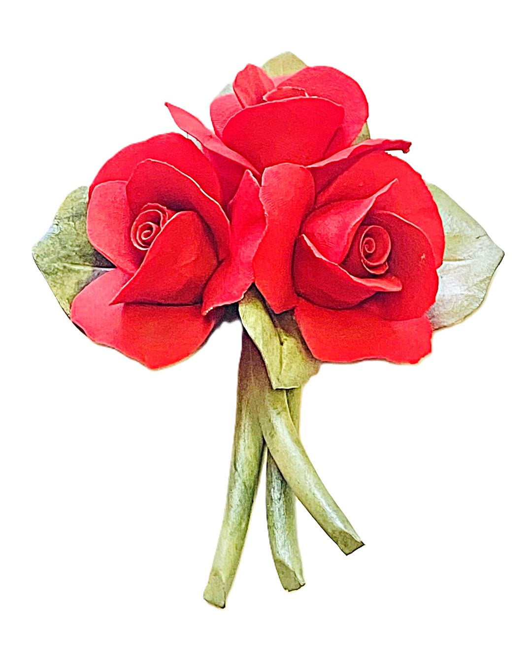 Capodimonte Roses on a Leaf Red 8" Porcelain Flower Hand Made and hand painted in Italy