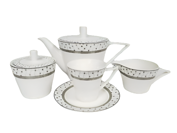 Dinnerware 86 piece Atlas Platinum Bone China complete set from Success Collection