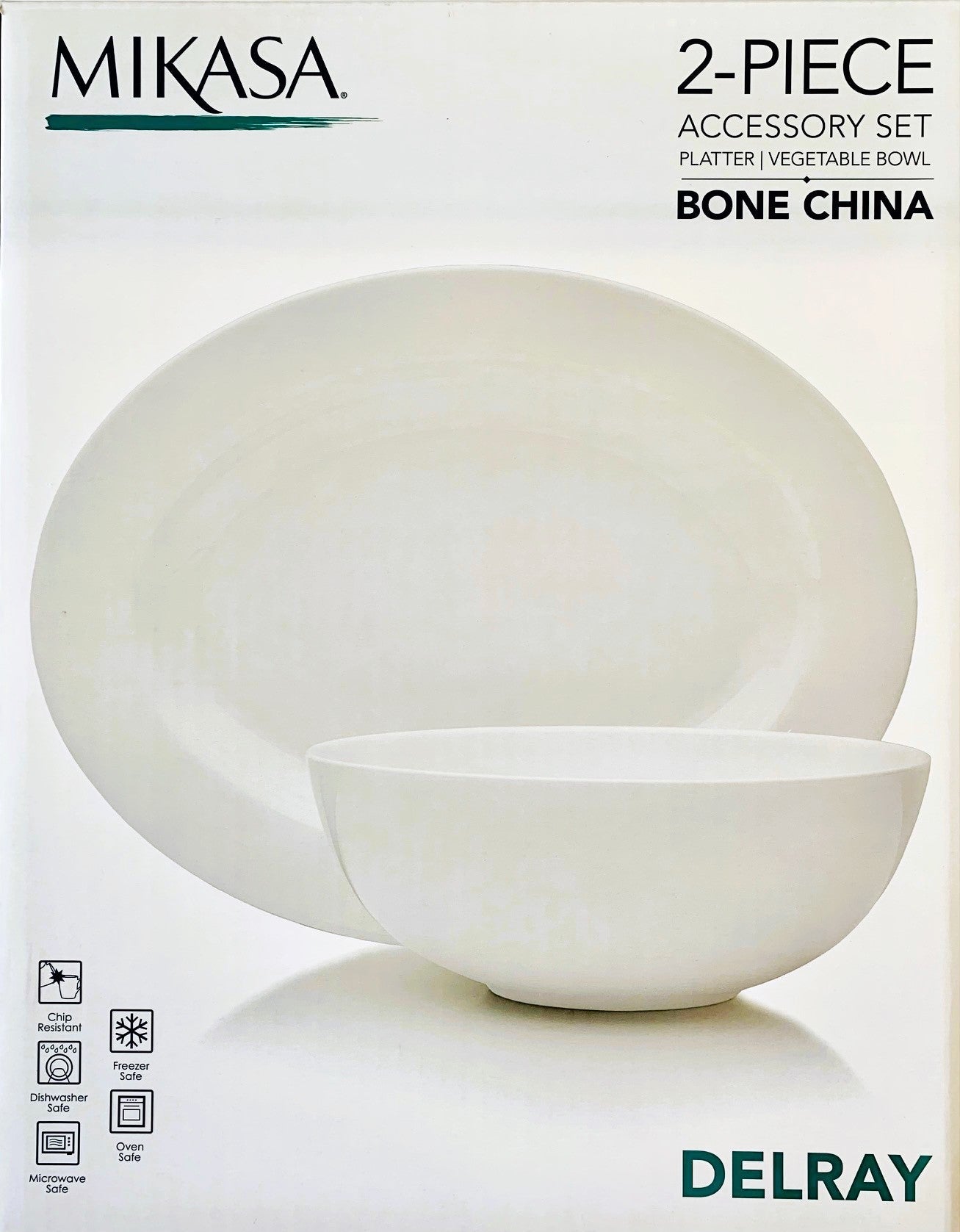Mikasa Delray 14" Oval Platter + 9" Vegetable Bowl White Bone China