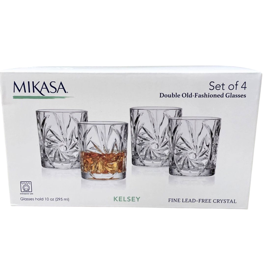 Mikasa Kelsey Crystal Glasses Double Old Fashion Set of 4
