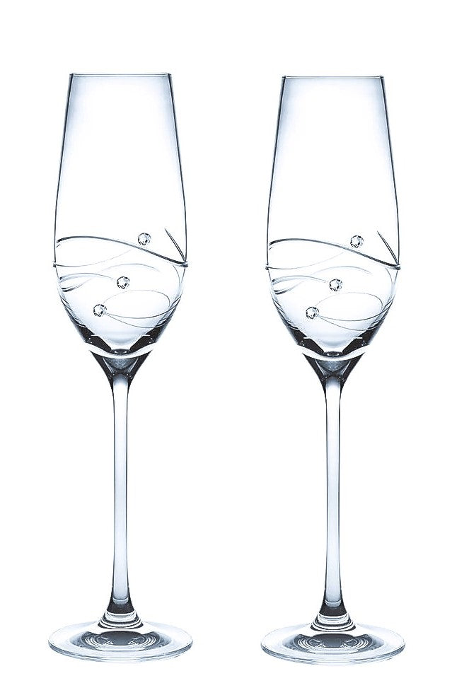 Sparkle Crystal Flutes Pair with 3 Swarovski Diamonds