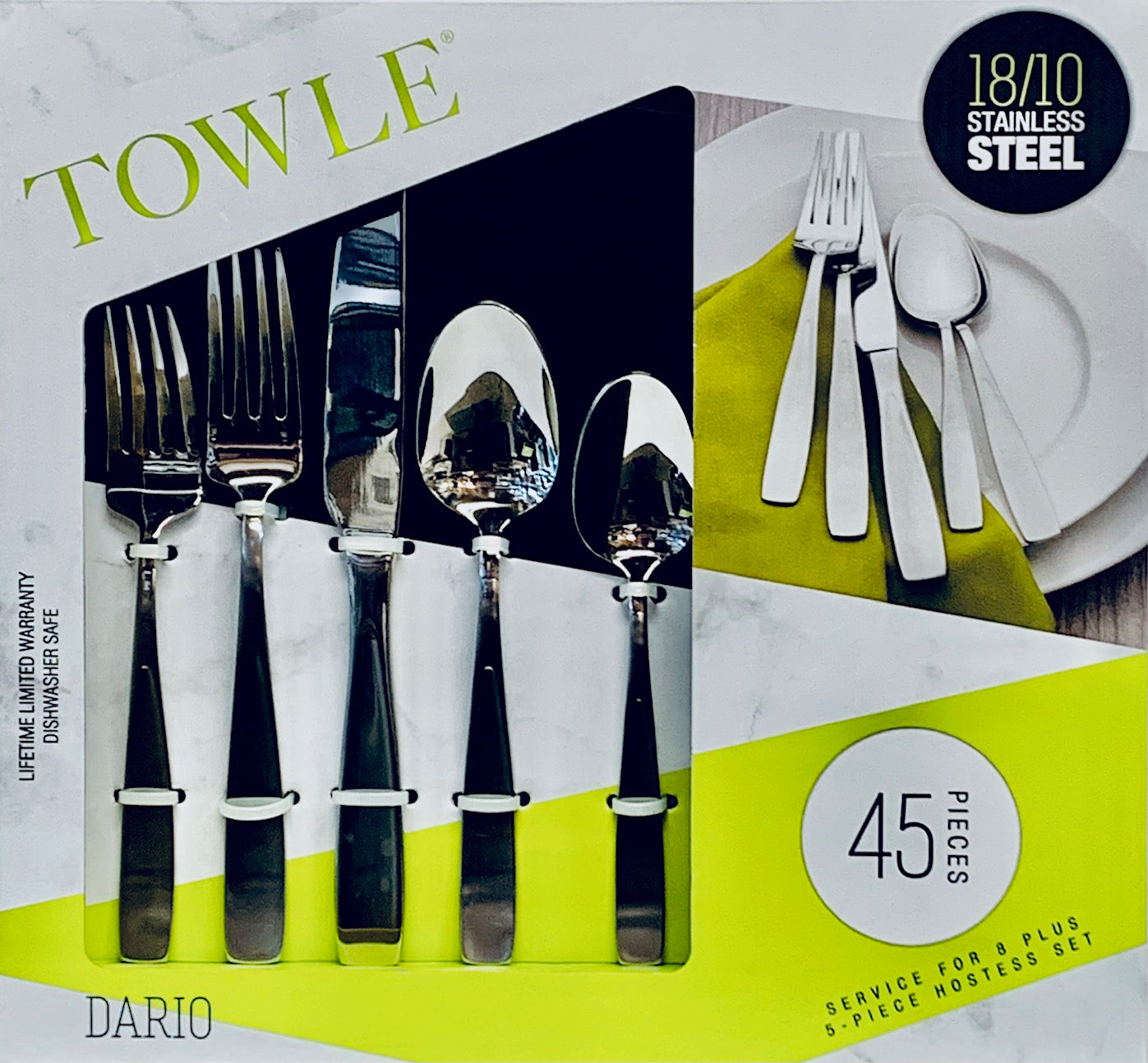 Towle Dario 45 Piece set 18/10 Stainless Steel, Service for 8 plus 5 piece hostess set - Royal Gift