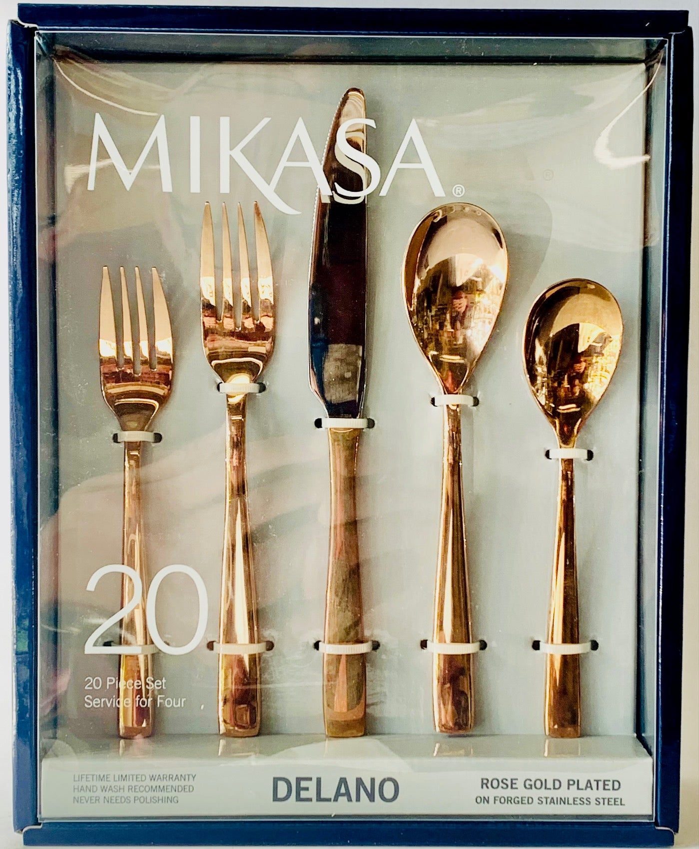 Mikasa Delano 20 Piece set, rose gold plated on forged Stainless Steel - Royal Gift