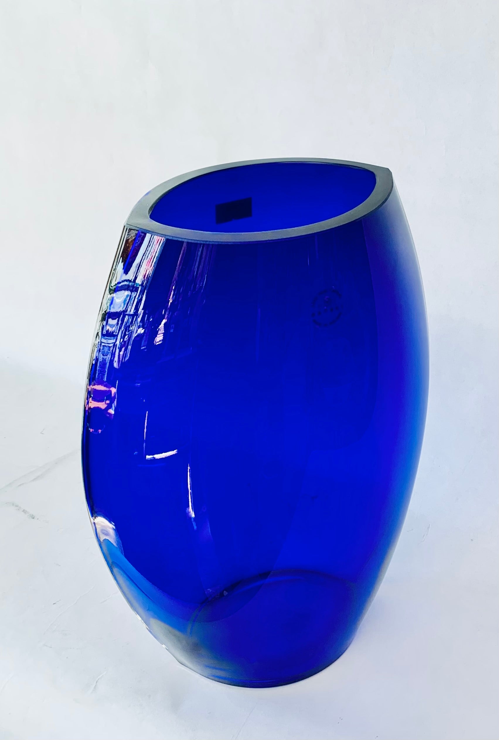 Cobalt Blue Crystal Vase 12"tall X 9"wide X 5"deep Made in Poland