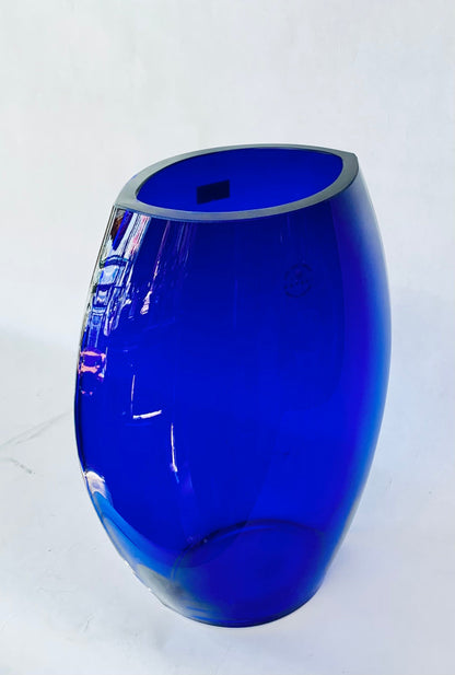 Cobalt Blue Crystal Vase 12"tall X 9"wide X 5"deep Made in Poland