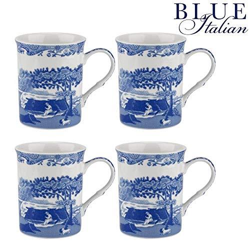 Spode Blue Italian Set of 4 Mugs, Porcelain, Blue and White, 8.5 x 12 x 10.5 cm