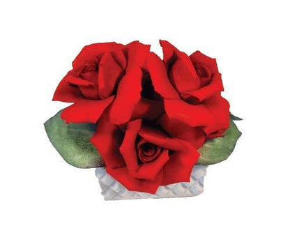 Capodimonte Roses in a Basket (Red) Porcelain Flower Hand Made in Italy