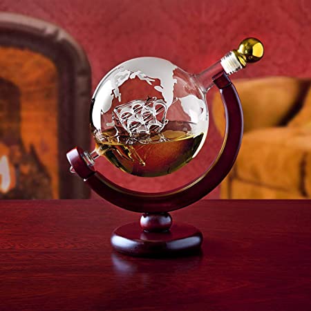 Glass ship sculpture Globe decanter capacity 850ml, 28-OZ - Royal Gift